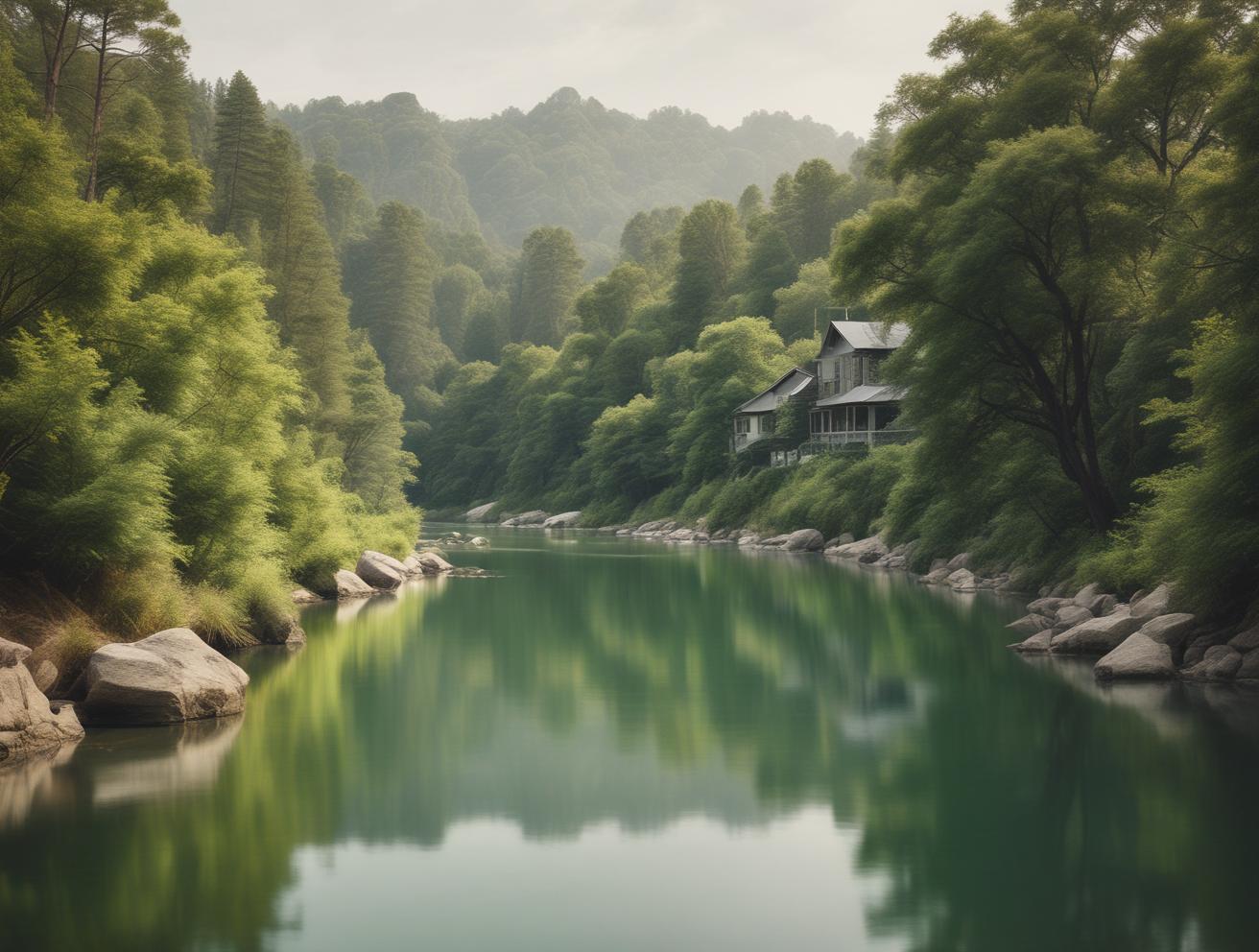 serene accommodation, river views, lush greenery, tranquility